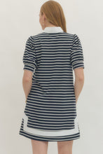 Load image into Gallery viewer, Navy Stripe Dress w/White Trim
