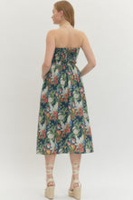 Load image into Gallery viewer, Entro Navy Strapless Pleated Floral Dress
