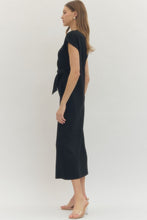 Load image into Gallery viewer, Entro Black Side Tie Midi Dress
