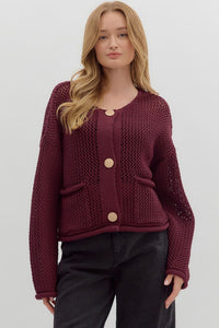 Burgundy Open Knit Cardi