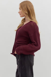 Burgundy Open Knit Cardi