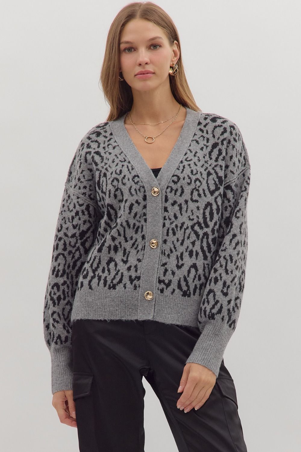 Grey Leopard Cardigan