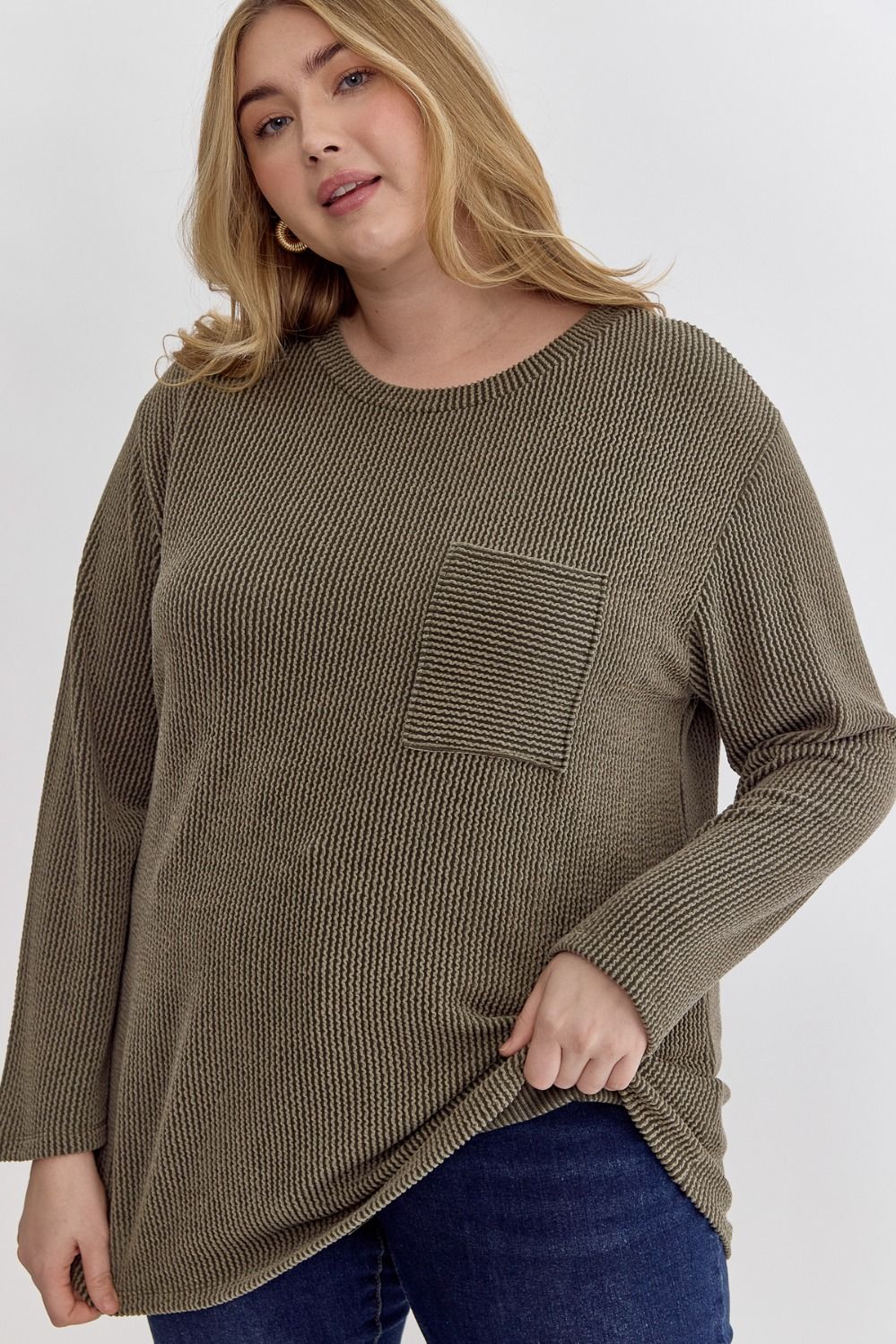 Army Textured L/S Top - Plus