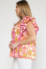 Load image into Gallery viewer, Magenta + Marigold Lace Trim Top - Plus
