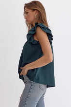 Load image into Gallery viewer, Forest Pintuck Ruffle Tank

