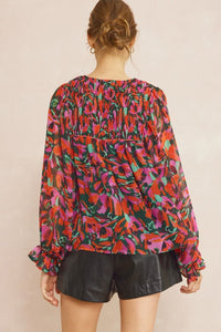 Red + Hunter Holiday Floral Top