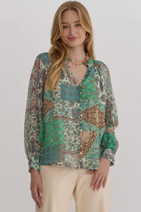 Green Paisley Patchwork Top