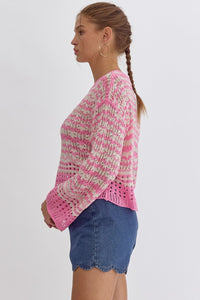 Pink + Cream Crochet Sweater