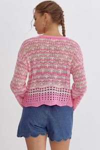 Pink + Cream Crochet Sweater