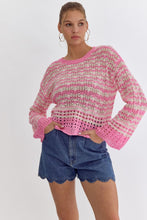 Load image into Gallery viewer, Pink + Cream Crochet Sweater
