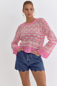 Pink + Cream Crochet Sweater