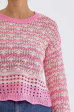 Load image into Gallery viewer, Pink + Cream Crochet Sweater
