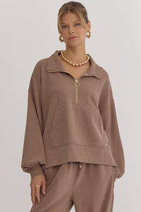 Mocha Zip Detail Pullover