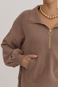 Mocha Zip Detail Pullover