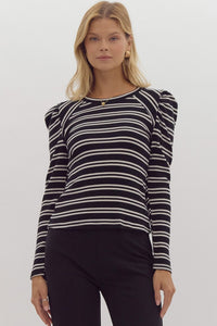 B+W Puff Sleeve Stripe Top
