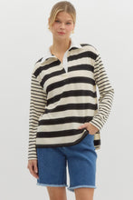 Load image into Gallery viewer, B+W Mixed Stripe Polo Top
