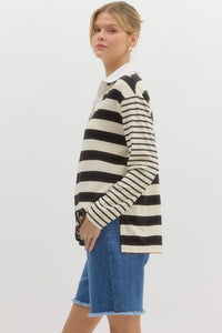 B+W Mixed Stripe Polo Top
