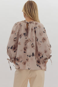 Ecru Floral 3/4 Sleeve Top