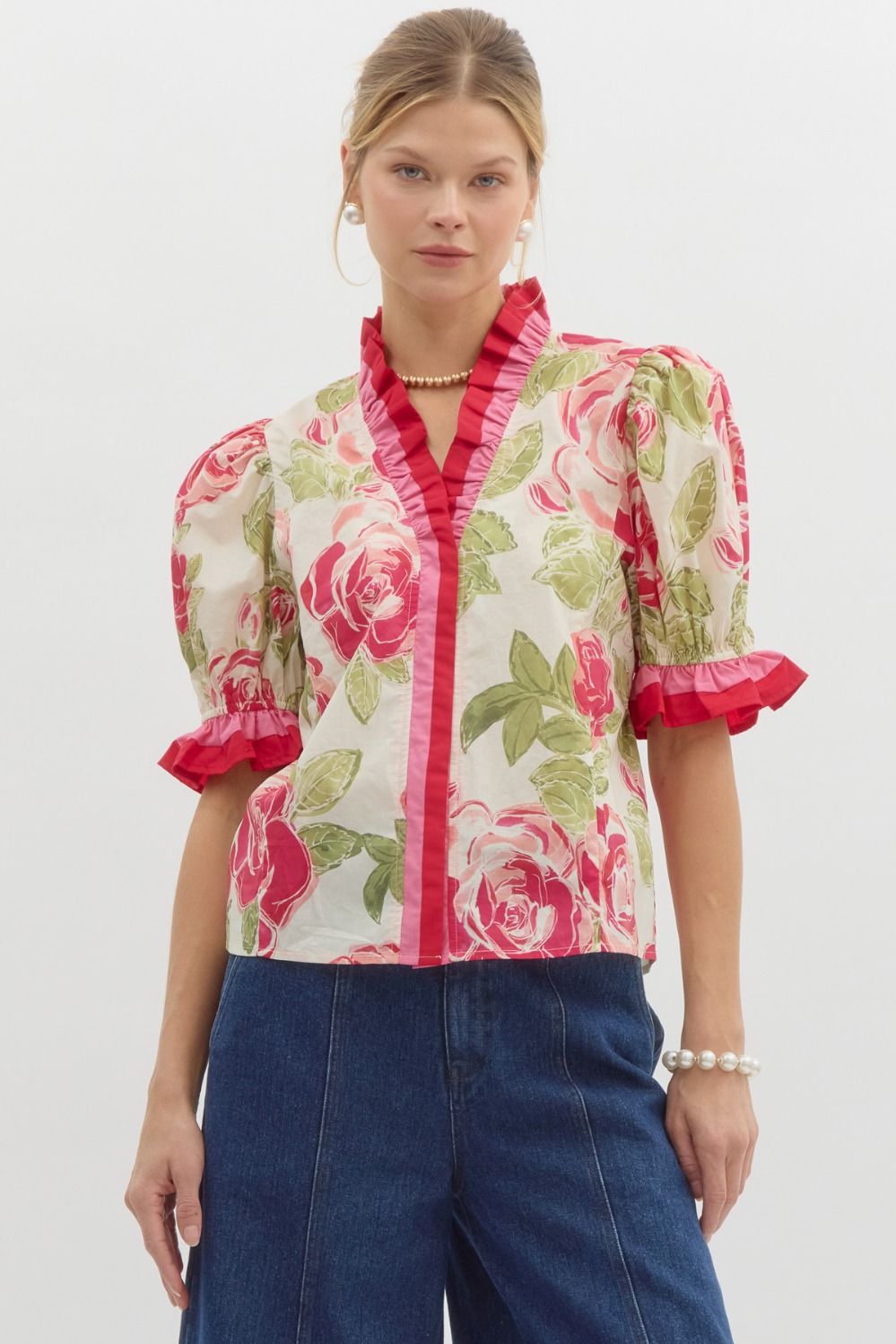 Rose Ruffle Collared Top