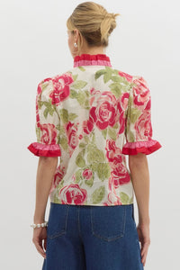 Rose Ruffle Collared Top