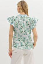 Load image into Gallery viewer, Blue + Green Floral Ruffle Top
