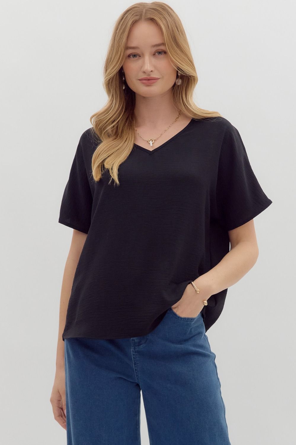 Black V-Neck Top