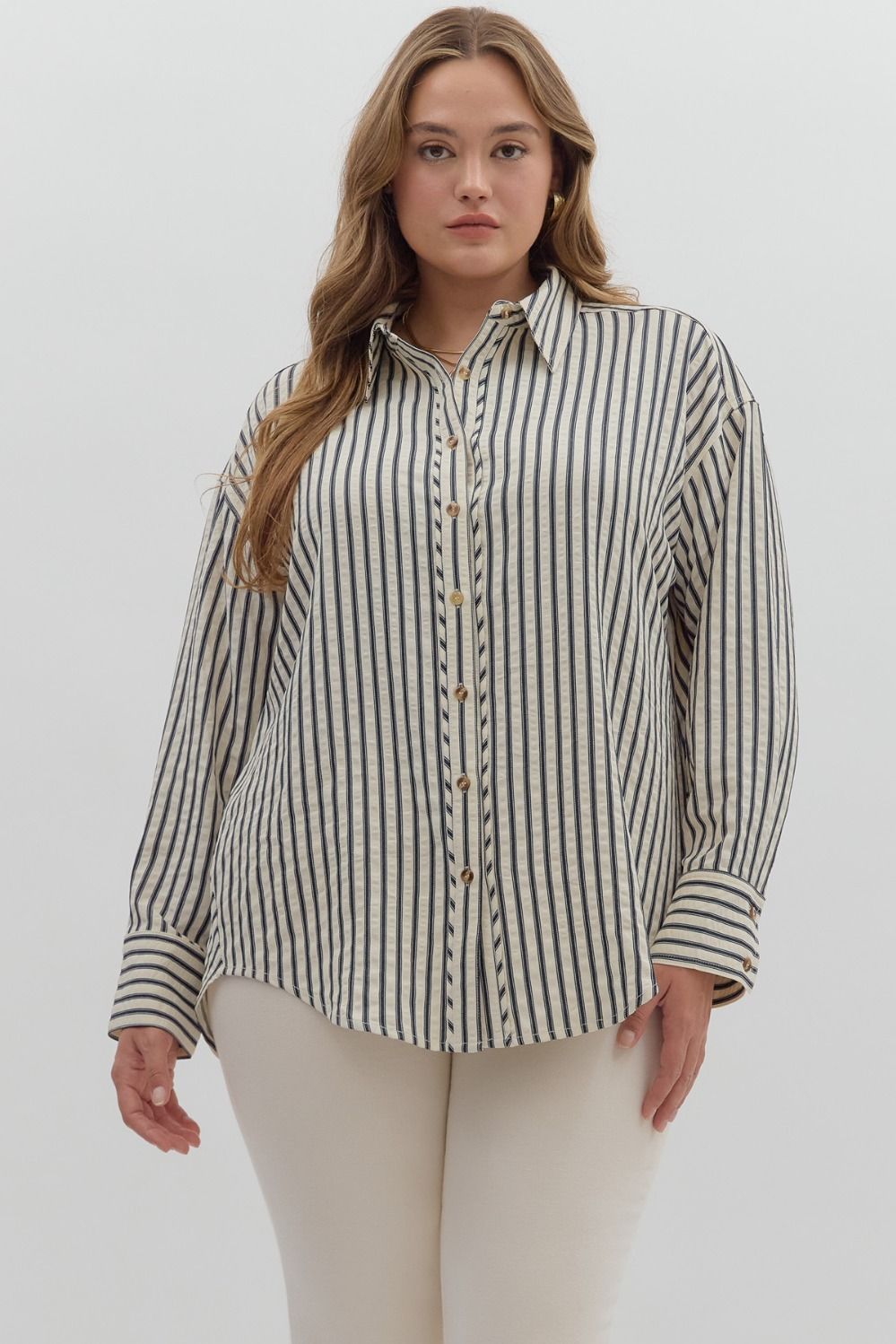 Navy Textured Stripe Top - Plus