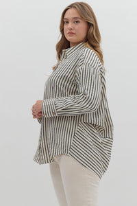 Navy Textured Stripe Top - Plus