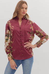 Burgundy Floral Trim Top