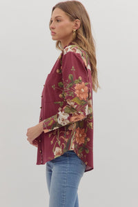 Burgundy Floral Trim Top