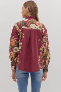 Burgundy Floral Trim Top