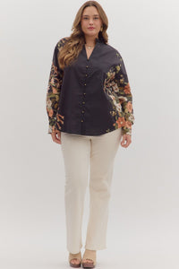 Black Floral Trim Top - Plus