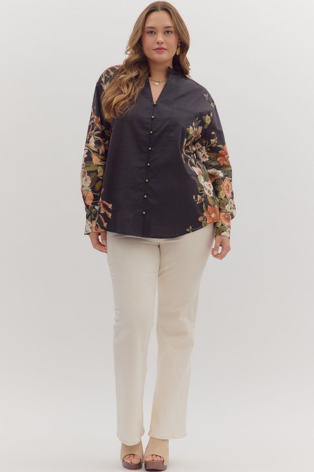 Black Floral Trim Top - Plus