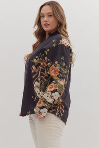 Black Floral Trim Top - Plus