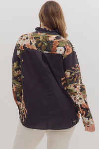 Black Floral Trim Top - Plus