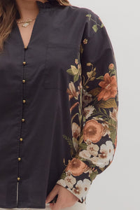 Black Floral Trim Top - Plus