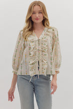 Load image into Gallery viewer, Entro Ecru Floral Ruffle Tie Top
