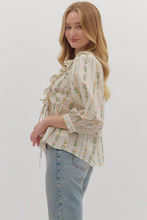 Load image into Gallery viewer, Entro Ecru Floral Ruffle Tie Top
