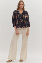 Load image into Gallery viewer, Black Floral Ruffle Top
