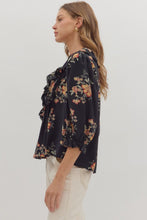 Load image into Gallery viewer, Black Floral Ruffle Top
