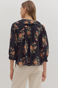 Black Floral Ruffle Top
