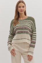 Load image into Gallery viewer, Heather Olive Stripe Sweater
