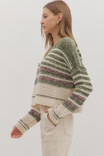 Load image into Gallery viewer, Heather Olive Stripe Sweater
