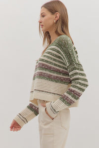 Heather Olive Stripe Sweater