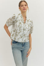Load image into Gallery viewer, Entro Eyelet Floral Olive Top
