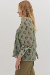 Sage Floral Tie Sleeve Top