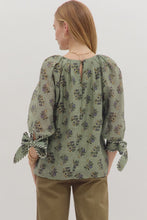 Load image into Gallery viewer, Sage Floral Tie Sleeve Top
