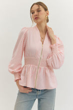 Load image into Gallery viewer, Entro Pink Stripe Smocked Top

