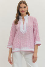 Load image into Gallery viewer, Pink Gingham 3/4 Sleeve Top
