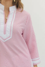 Load image into Gallery viewer, Pink Gingham 3/4 Sleeve Top
